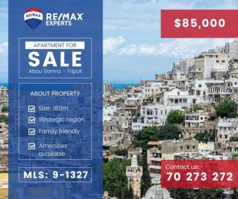 R9-1327 Apartment 180m for sale in Abou Samra - Tripoli!